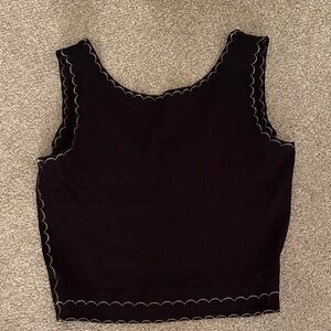 McQ by Alexander McQueen Black Tank Top with Scallop Trim